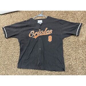 Vintage 90s Mirage Black Cotton Baltimore Orioles T Shirt Button Up Jersey Sz XL